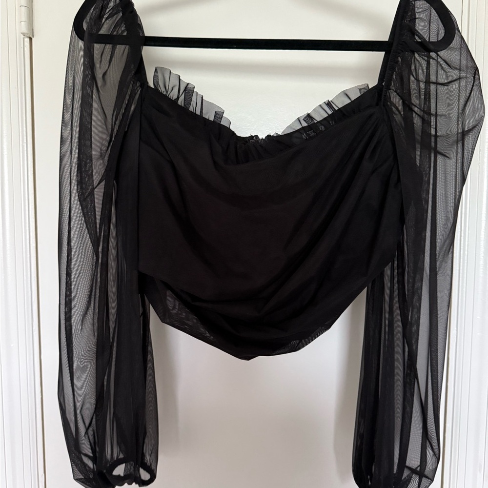Missguided Black Sheer Sleeve Crop Top